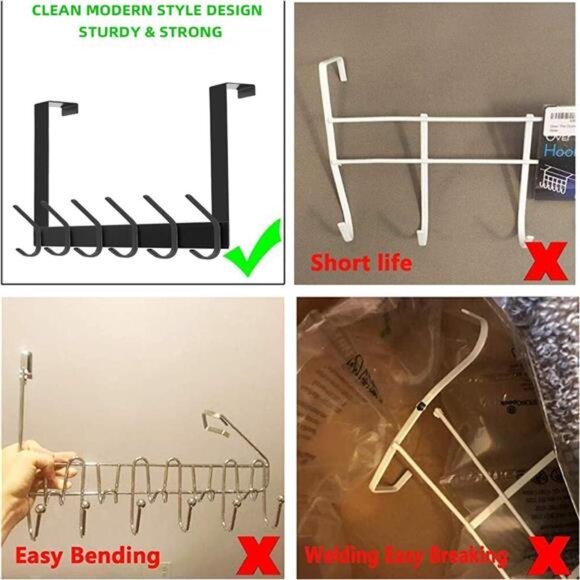 Heavy Duty Over Door Hook Rack 12 Hooks Coat Robe Hat Towel Organizer Matte Blac - Picture 5 of 7